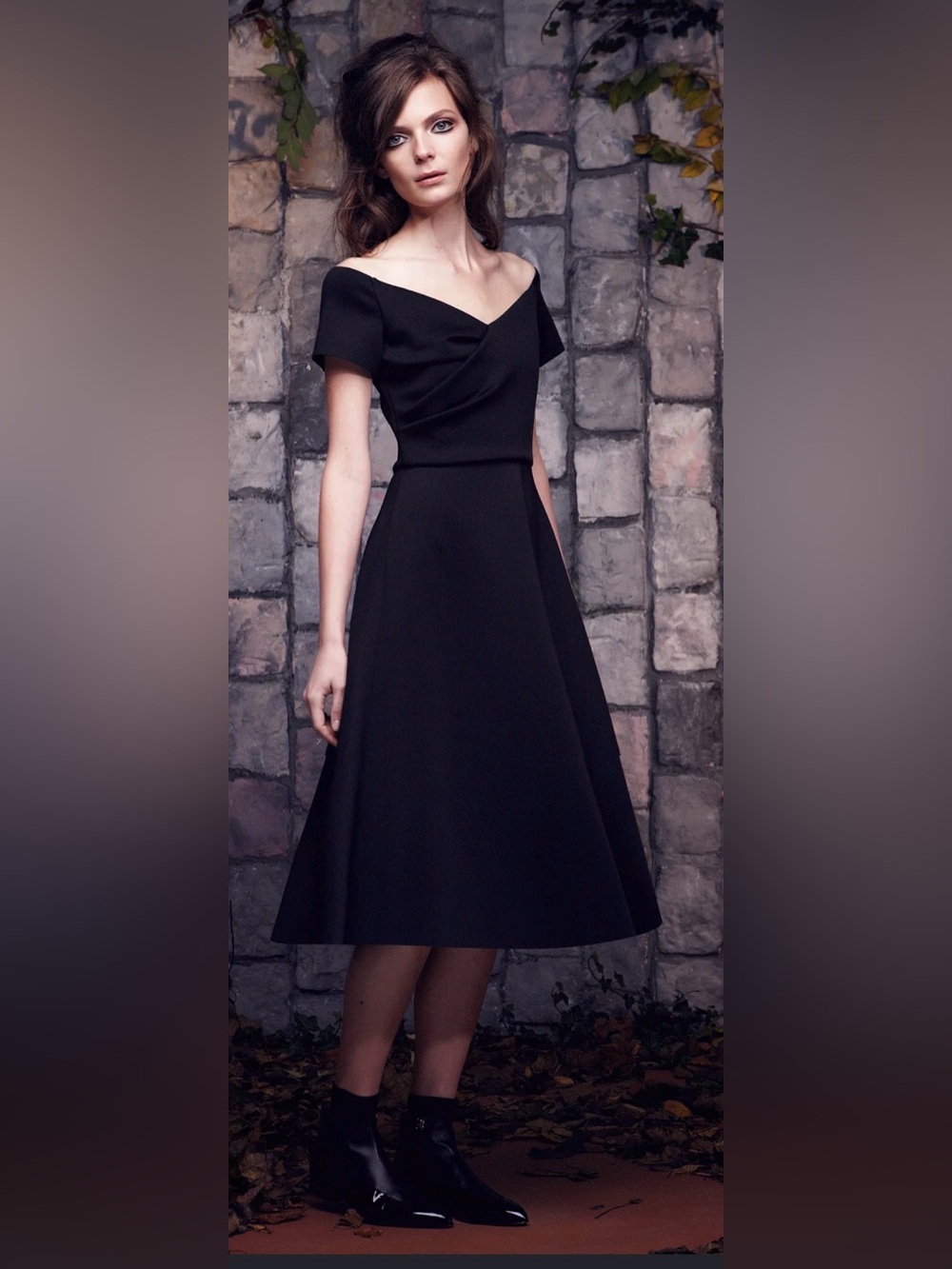 Saloni Black V-Neck Off Shoulder Midi Dress Size M NWT